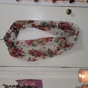 Cream and floral infinity scarf